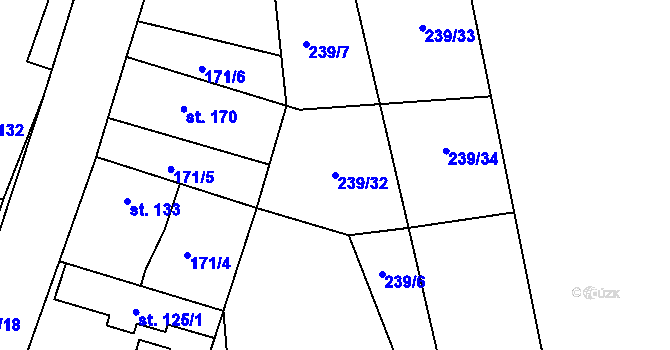 Parcela st. 239/32 v KÚ Vraňany, Katastrální mapa