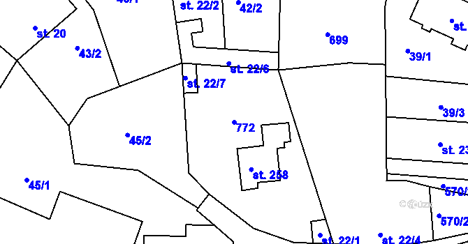 Parcela st. 772 v KÚ Vraňany, Katastrální mapa