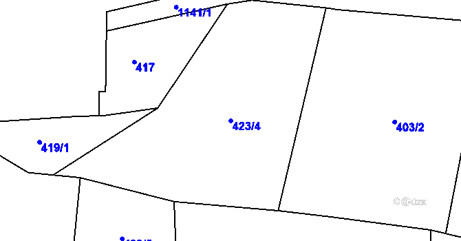Parcela st. 423/4 v KÚ Mýšlovice, Katastrální mapa