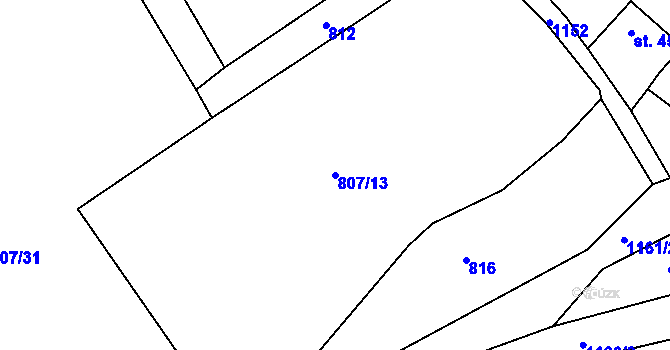 Parcela st. 807/13 v KÚ Mýšlovice, Katastrální mapa