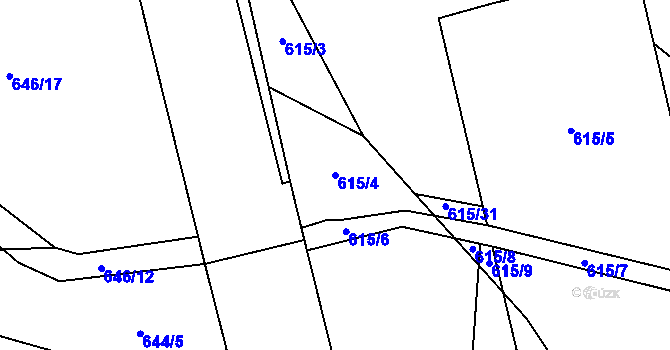 Parcela st. 615/4 v KÚ Mýšlovice, Katastrální mapa