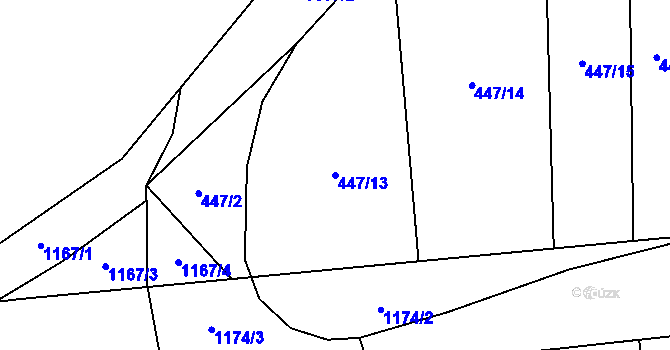 Parcela st. 447/13 v KÚ Mýšlovice, Katastrální mapa