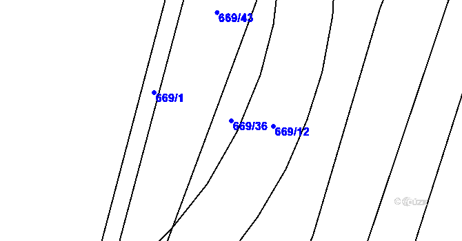 Parcela st. 669/36 v KÚ Mýšlovice, Katastrální mapa