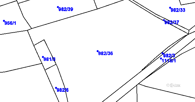 Parcela st. 982/36 v KÚ Mýšlovice, Katastrální mapa