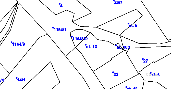 Parcela st. 13 v KÚ Těchařovice, Katastrální mapa