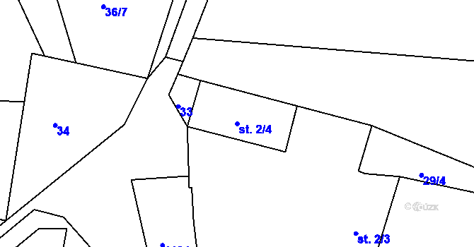 Parcela st. 2/4 v KÚ Těchařovice, Katastrální mapa