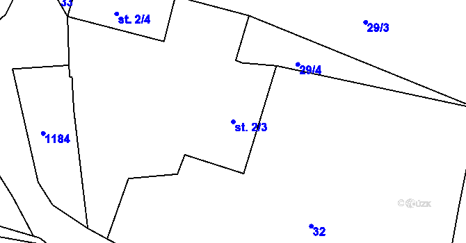 Parcela st. 2/3 v KÚ Těchařovice, Katastrální mapa