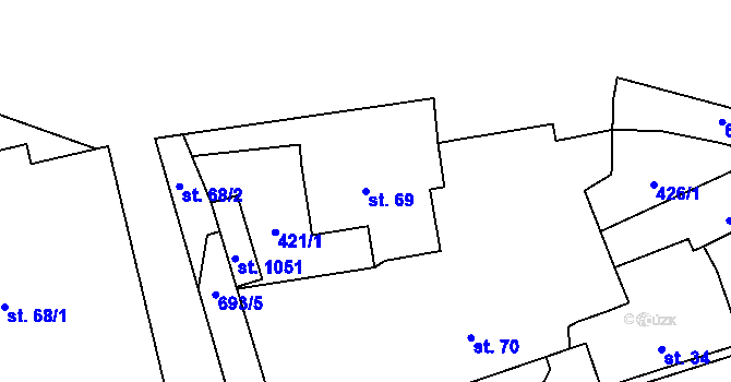 Parcela st. 69 v KÚ Vrané nad Vltavou, Katastrální mapa