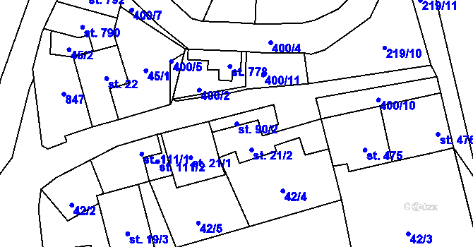 Parcela st. 90/2 v KÚ Vrané nad Vltavou, Katastrální mapa