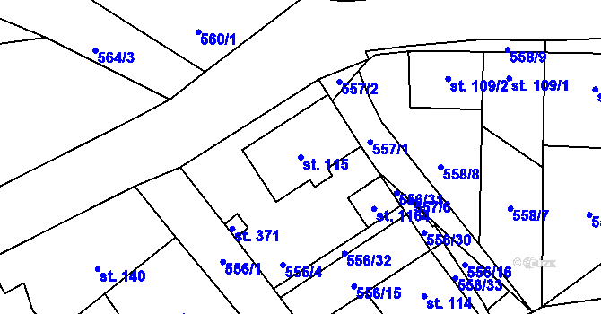 Parcela st. 115 v KÚ Vrané nad Vltavou, Katastrální mapa