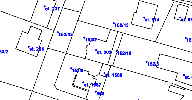 Parcela st. 202 v KÚ Vrané nad Vltavou, Katastrální mapa