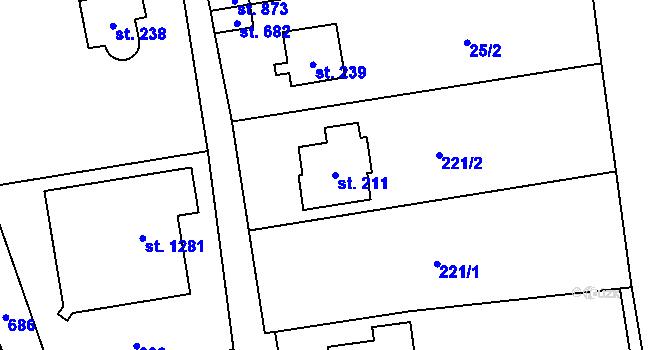 Parcela st. 211 v KÚ Vrané nad Vltavou, Katastrální mapa
