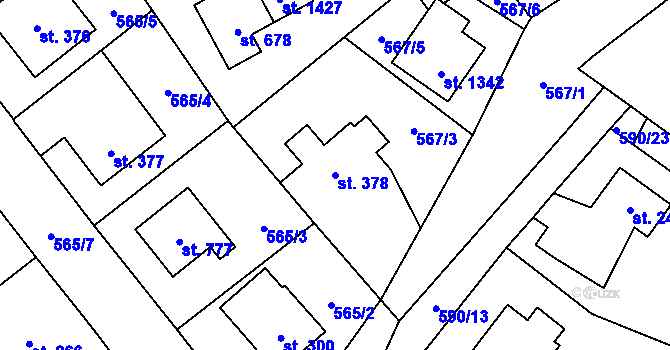 Parcela st. 378 v KÚ Vrané nad Vltavou, Katastrální mapa