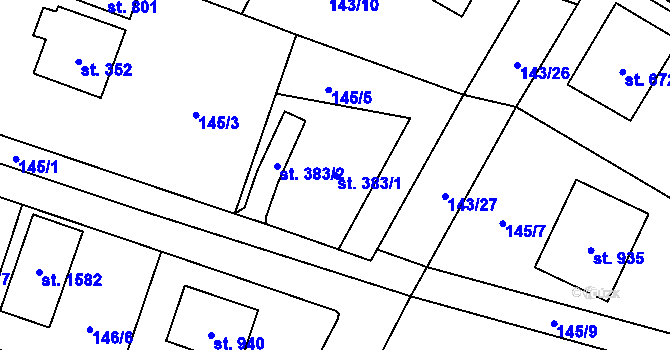 Parcela st. 383/1 v KÚ Vrané nad Vltavou, Katastrální mapa
