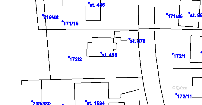 Parcela st. 458 v KÚ Vrané nad Vltavou, Katastrální mapa