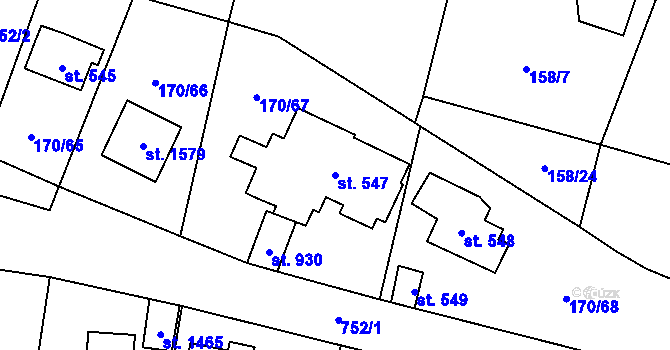 Parcela st. 547 v KÚ Vrané nad Vltavou, Katastrální mapa