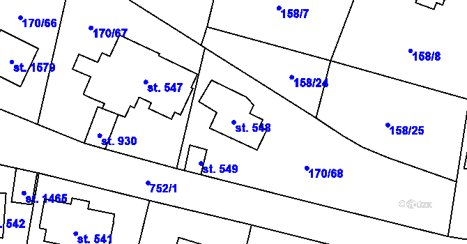 Parcela st. 548 v KÚ Vrané nad Vltavou, Katastrální mapa
