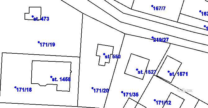 Parcela st. 550 v KÚ Vrané nad Vltavou, Katastrální mapa