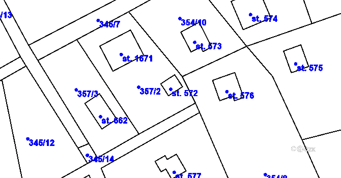 Parcela st. 572 v KÚ Vrané nad Vltavou, Katastrální mapa