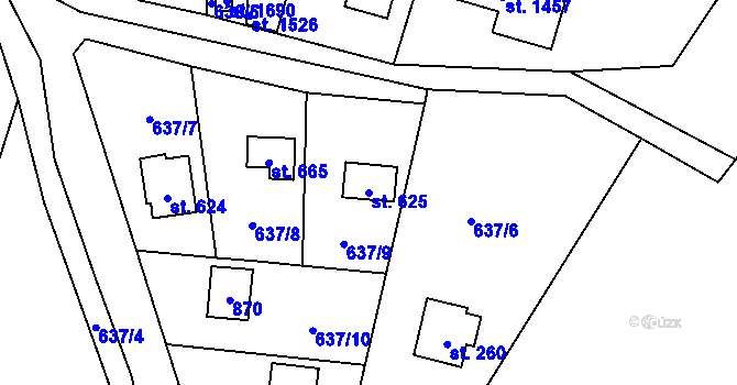 Parcela st. 625 v KÚ Vrané nad Vltavou, Katastrální mapa