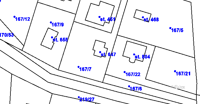Parcela st. 647 v KÚ Vrané nad Vltavou, Katastrální mapa