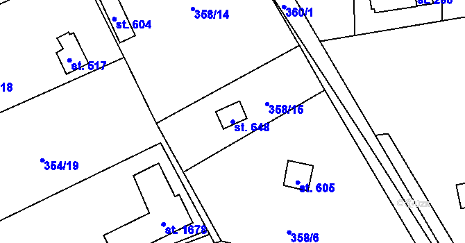 Parcela st. 648 v KÚ Vrané nad Vltavou, Katastrální mapa