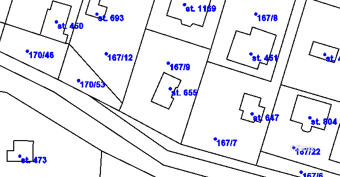 Parcela st. 655 v KÚ Vrané nad Vltavou, Katastrální mapa