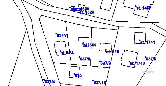 Parcela st. 665 v KÚ Vrané nad Vltavou, Katastrální mapa
