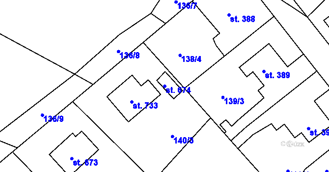 Parcela st. 674 v KÚ Vrané nad Vltavou, Katastrální mapa