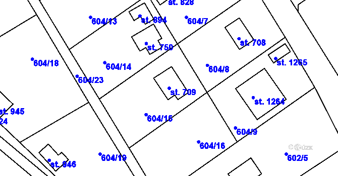 Parcela st. 709 v KÚ Vrané nad Vltavou, Katastrální mapa
