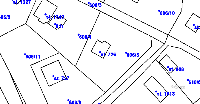 Parcela st. 726 v KÚ Vrané nad Vltavou, Katastrální mapa