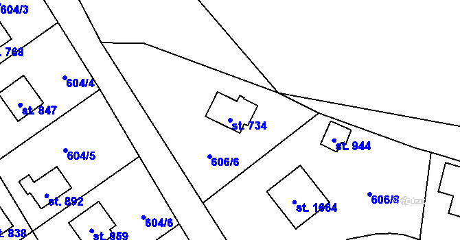 Parcela st. 734 v KÚ Vrané nad Vltavou, Katastrální mapa