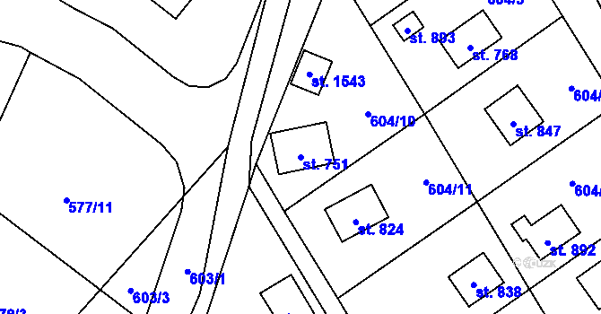 Parcela st. 751 v KÚ Vrané nad Vltavou, Katastrální mapa