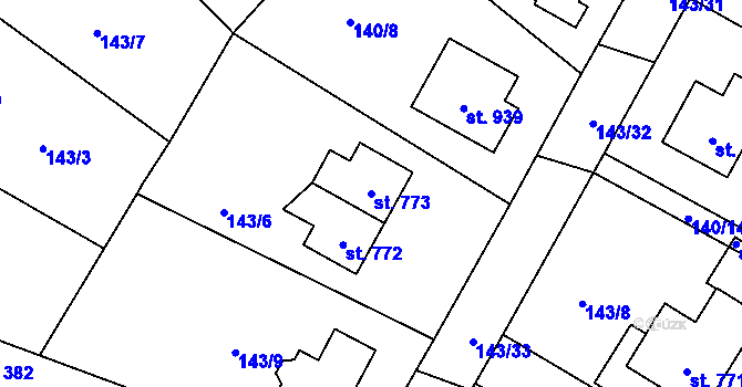 Parcela st. 773 v KÚ Vrané nad Vltavou, Katastrální mapa