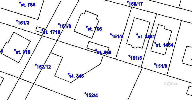 Parcela st. 868 v KÚ Vrané nad Vltavou, Katastrální mapa