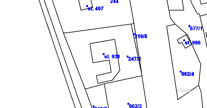 Parcela st. 931 v KÚ Vrané nad Vltavou, Katastrální mapa