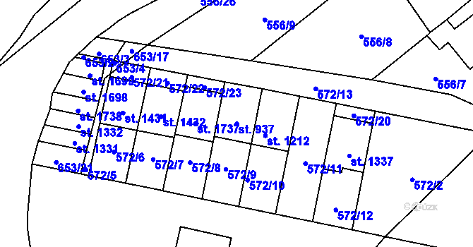 Parcela st. 937 v KÚ Vrané nad Vltavou, Katastrální mapa