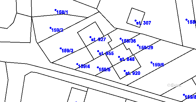 Parcela st. 955 v KÚ Vrané nad Vltavou, Katastrální mapa
