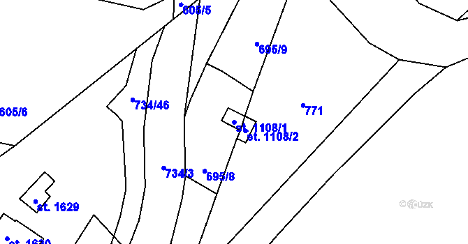 Parcela st. 1108/1 v KÚ Vrané nad Vltavou, Katastrální mapa