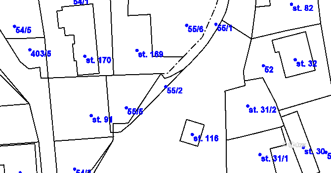 Parcela st. 55/2 v KÚ Vrané nad Vltavou, Katastrální mapa