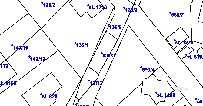 Parcela st. 136/3 v KÚ Vrané nad Vltavou, Katastrální mapa