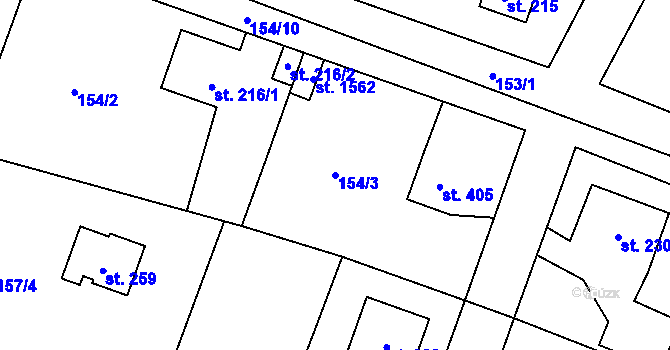 Parcela st. 154/3 v KÚ Vrané nad Vltavou, Katastrální mapa