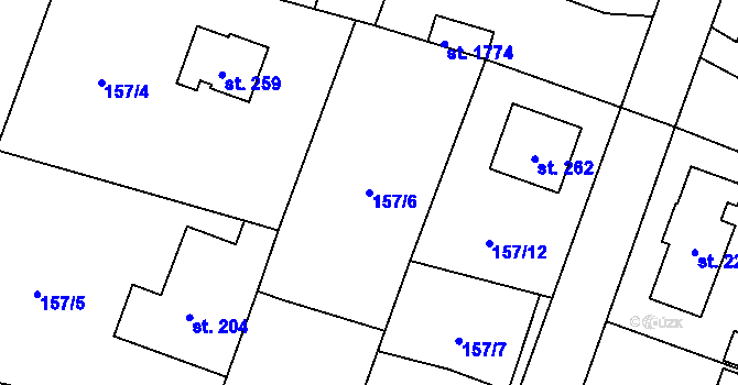 Parcela st. 157/6 v KÚ Vrané nad Vltavou, Katastrální mapa