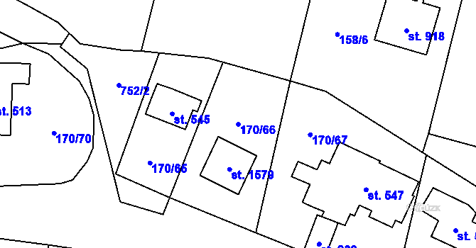 Parcela st. 170/66 v KÚ Vrané nad Vltavou, Katastrální mapa