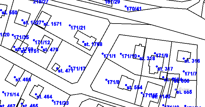 Parcela st. 171/1 v KÚ Vrané nad Vltavou, Katastrální mapa
