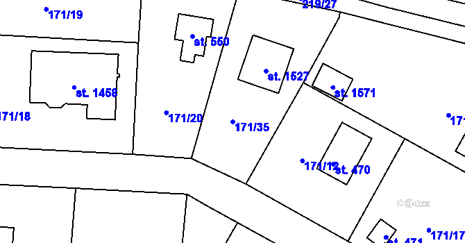 Parcela st. 171/35 v KÚ Vrané nad Vltavou, Katastrální mapa