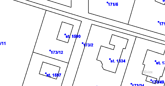 Parcela st. 173/2 v KÚ Vrané nad Vltavou, Katastrální mapa