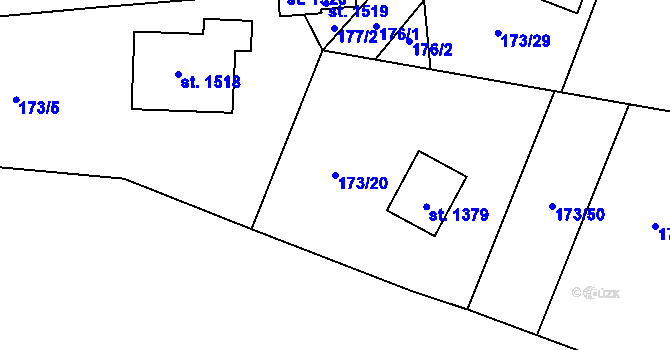 Parcela st. 173/20 v KÚ Vrané nad Vltavou, Katastrální mapa
