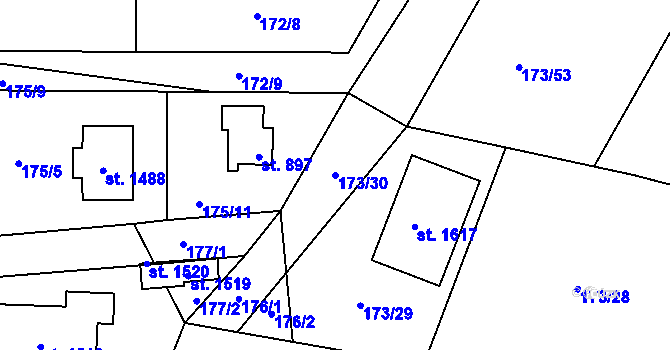 Parcela st. 173/30 v KÚ Vrané nad Vltavou, Katastrální mapa
