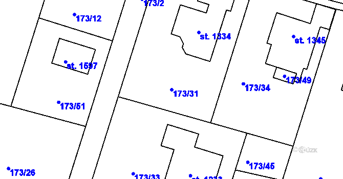 Parcela st. 173/31 v KÚ Vrané nad Vltavou, Katastrální mapa